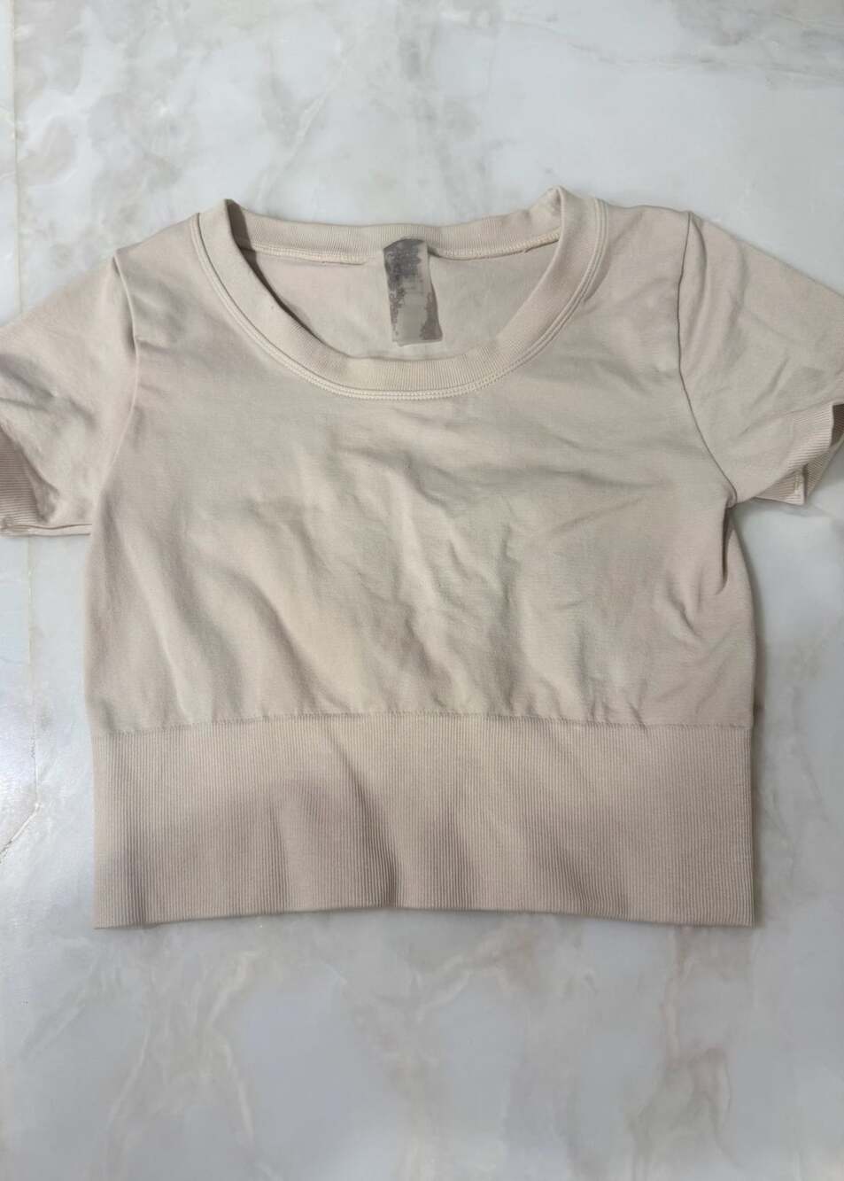Lilly & Lace Crop Top Size L/XL Beige Seamless Short Sleeve